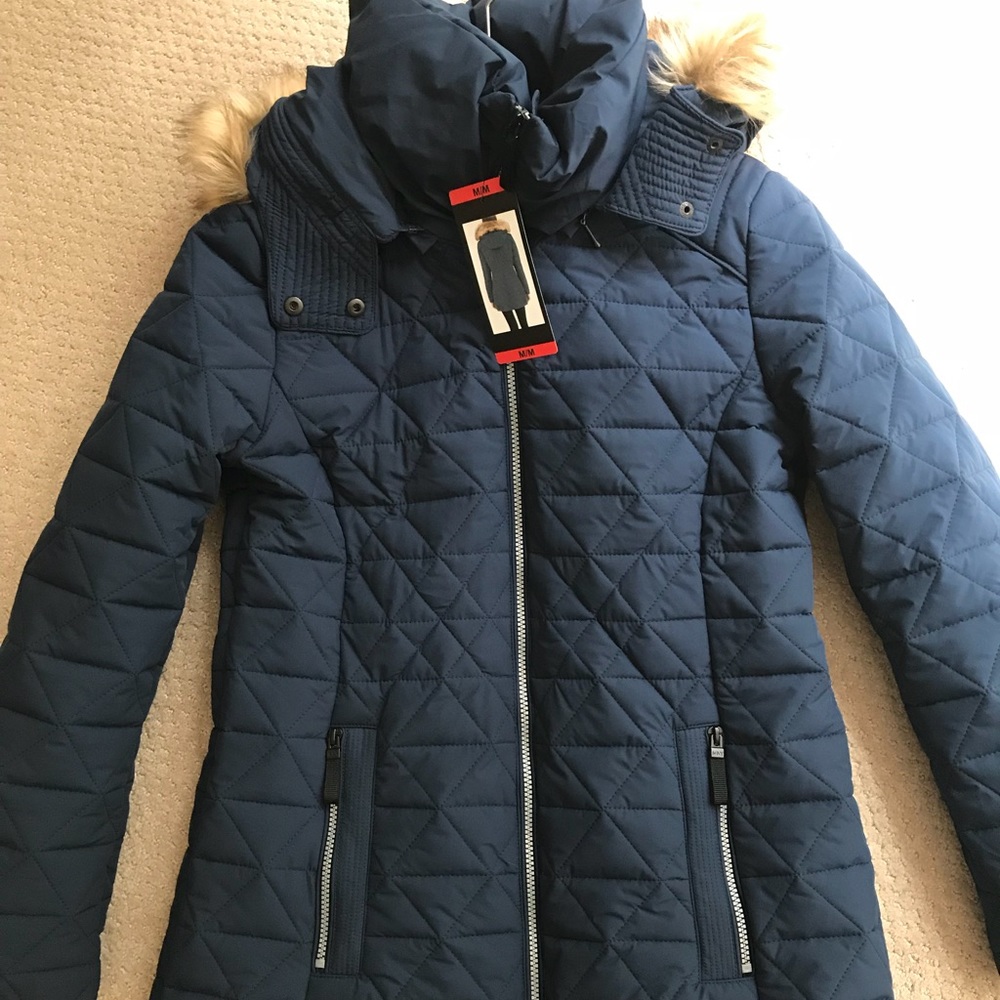 Navy Blue w/ Removable Faux Fur Hood Coat